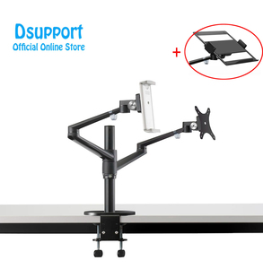 Aluminum Height Adjustable Desktop Dual Arm 17-32 Inch Monitor Holder+10-17 Inch <strong>Laptop</strong> <strong>Stand</strong> OL-3T Full Motion Mount Arm - Product Image 4