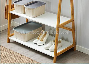 Bamboo Clothes <strong>Hanging</strong> Wooden <strong>Coat</strong> Hanger Rack <strong>Stand</strong> with Shelf - Product Image 5