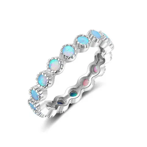 Fina joyería personalizada al por mayor mujeres niñas 925 anillo de ópalo redondo de plata esterlina