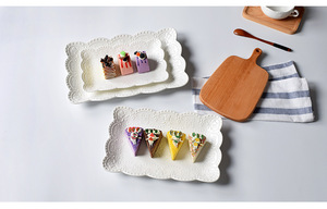 <span class=keywords><strong>Vaisselle</strong></span> en céramique à Texture de dentelle, <span class=keywords><strong>vaisselle</strong></span> rectangulaire créative pour le mariage <span class=keywords><strong>et</strong></span> la restauration, assiette à salade en céramique - Product Image 5