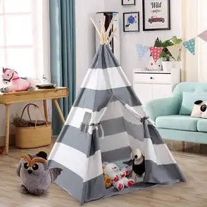 Costzon Bermain Tenda 5' Kanvas Katun Anak-anak Playhouse dengan Membawa Tas Anak-anak Teepee (Abu-abu & Putih)