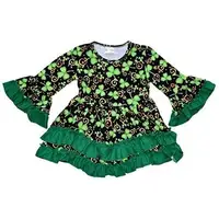 Mới Nhất Ăn Mặc Thiết Kế Cho Cô Gái Dài Tay St Patrick Leaf Clover Patterns Trẻ Em Ăn Mặc Bé Gái Frocks Dresses