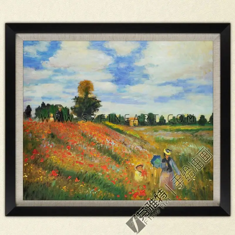 Poppies Blooming, 1873, 100% Handmade Impression Oil Painting Canvas Reproduction of Claude Monet