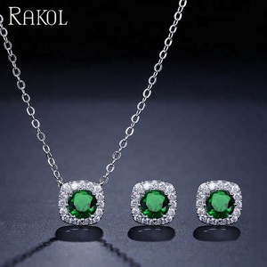 RAKOL SP314 diseño <span class=keywords><strong>Simple</strong></span> de circón de cristal de Brincos conjunto de joyas de boda de Zirconia moda cuadrado CZ COLLAR COLGANTE pendientes del perno prisionero - Product Image 4