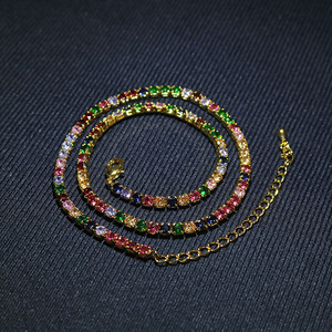 NZ1010 Fashion Sparkly Bling Jewelry Dainty Classic Gold Minimalist <strong>Rainbow</strong> CZ Diamond Tennis Chain Choker <strong>Necklace</strong> - Product Image 3