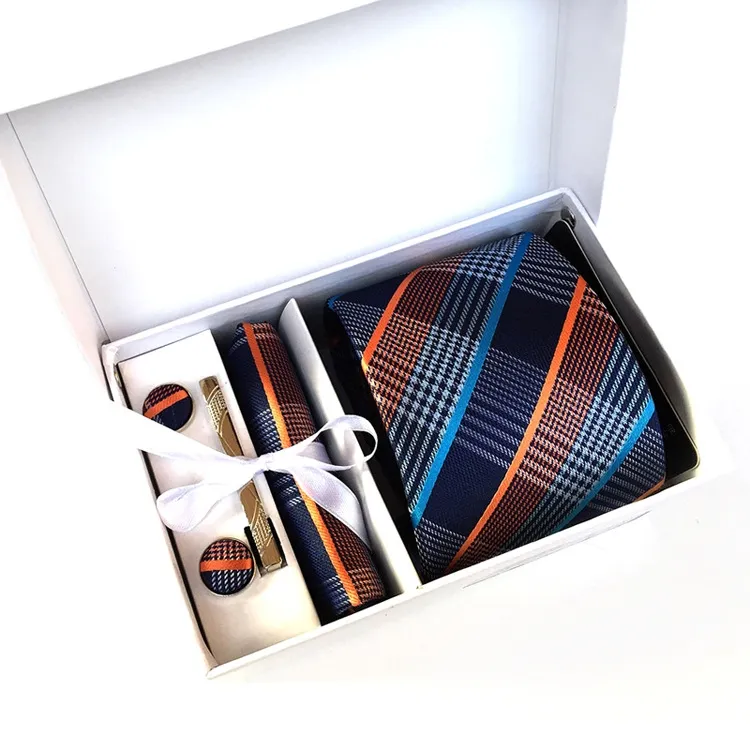 2020 Solid Ties for Men Groom Wedding Necktie Color Pocket Square Tie-clips Cufflinks Red Blue Black 5pcs Sets for Gift Box Tie