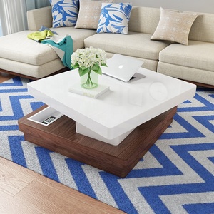 Two Layer Hidden Storage Design Modern Home Furniture Rotatable High Gloss MDF <strong>Swivel</strong> Coffee <strong>Table</strong> - Product Image 1
