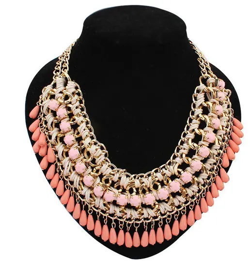 Fashion jewelry necklaces acrylic waterdrop multicolor statement necklace