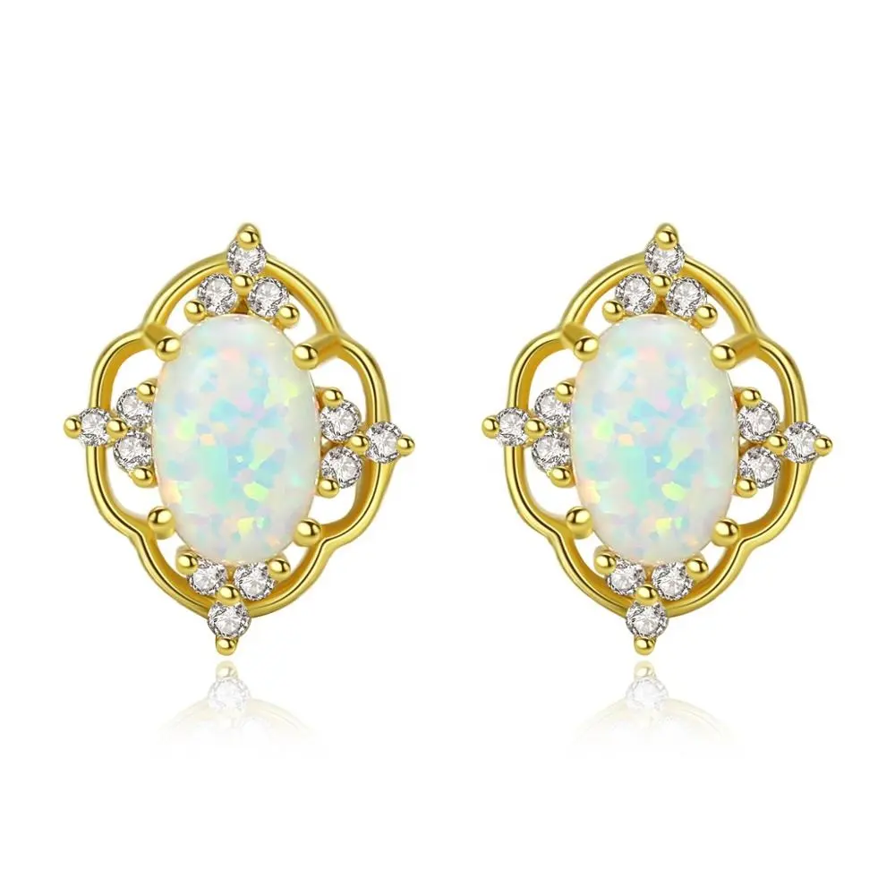 CZCITY Großhandel Frauen S925 Silbers chmuck Silber Mode Oval Cut Opal Hochzeit Luxus Opal Ohr stecker