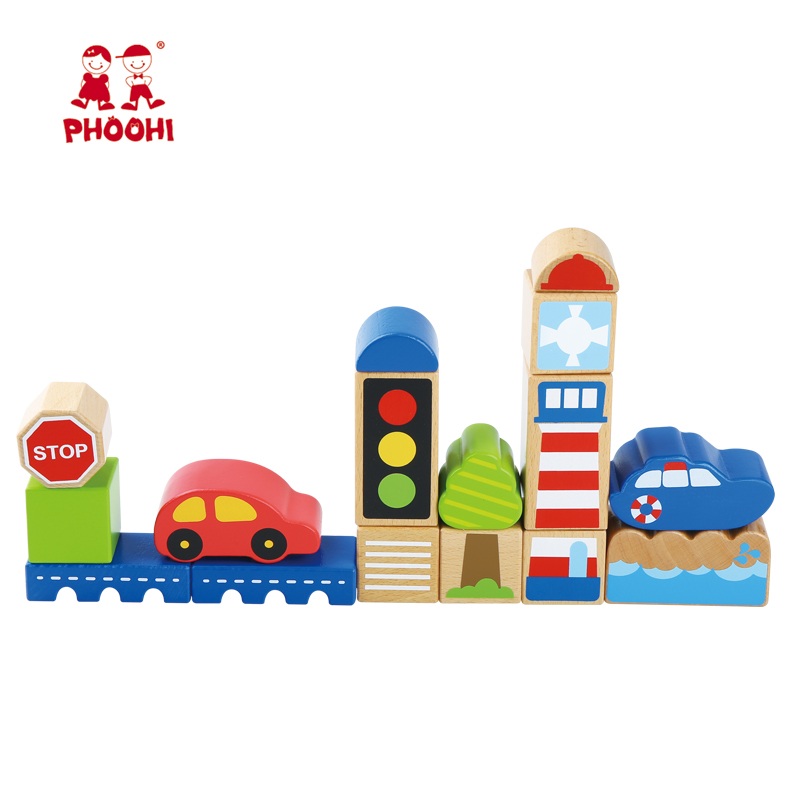 16 шт. транспорта образования детей играть игрушки деревянные блоки для малышей 2 +