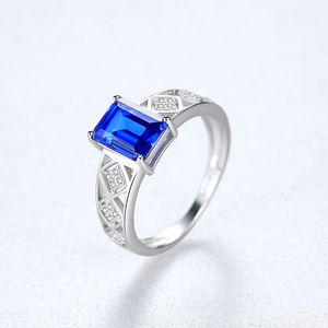 CZCITY-anillo cuadrado de plata de primera ley con gema de zafiro para mujer, sortija, plata esterlina 925, Gema de zafiro, estilo geométrico, S925 - Product Image 4