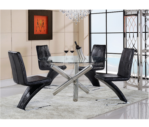 Moderno 6 plazas vidrio de acero inoxidable mesa de comedor redonda - Product Image 1