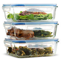 Boîte à lunch en verre micro-ondable sans BPA avec compartiments, capacité de 1 à 3 L