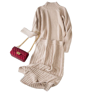 Jupe longue en deux pièces <span class=keywords><strong>pull</strong></span> en tricot épais conception coréenne <span class=keywords><strong>robe</strong></span> pour femmes <span class=keywords><strong>robe</strong></span> <span class=keywords><strong>pull</strong></span> à <span class=keywords><strong>col</strong></span> roulé pour femmes - Product Image 2