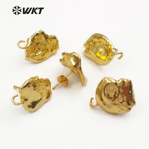 WT-JF299 新时尚批发不规则形状珠宝与全金蘸淡水珍珠优雅耳环首饰发现