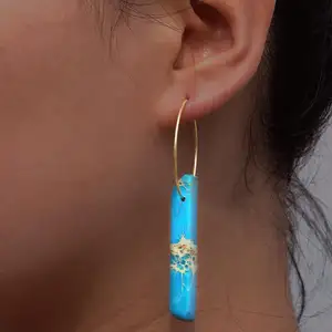 Dropshipping Wholesale Natural Lapis lazuli Quartz Stone Earrings Irregular Crystal Diamond Chakra Hoop Drop Earrings