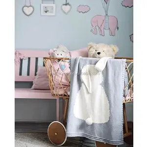 Cartoon Animal Organic Cotton Hot Style Bunny Ears Stereo Blanket Children Cotton Knitted Throw Blanket
