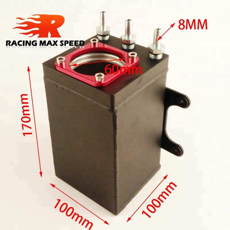 60 Mm Eksternal 044 Pompa Bahan Bakar Minyak Tangki Penyimpanan Racing Hitam Bilet Aluminium Paduan AN6 Minyak Menangkap Tangki Bahan Bakar