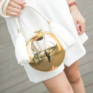 fashion money dinner bridal wedding clutch purse party unique ladies chain ball round clutch evening bags