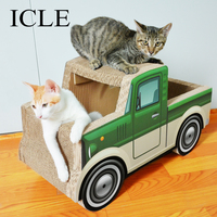 Produits pour chats Artisanat Chambre en forme de voiture Maison Boxes-IC-0040 Jaune Bus Papier ondulé Carton Carton Gatos Scratcher