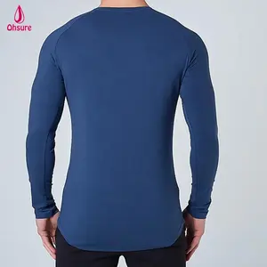 T-Shirt manches longues homme, en Spandex, Slim et décontracté, à la mode, pour Sport, gymnastique, vente en gros, 2021