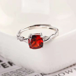 <span class=keywords><strong>Anello</strong></span> Regolabile con Gemma Singola, Gioiello in Argento Sterling 925 Placcato Oro 18k, <span class=keywords><strong>Anello</strong></span> con <span class=keywords><strong>Granato</strong></span> <span class=keywords><strong>Rosso</strong></span> Naturale da 7mm - Product Image 2