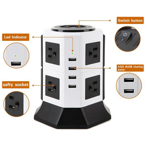 Tour de multiprise verticale, station de charge électrique de protection contre les surtensions, 8 prises de courant avec 4 emplacements USB pour utilisation dans le dortoir de bureau à domicile - Product Image 3