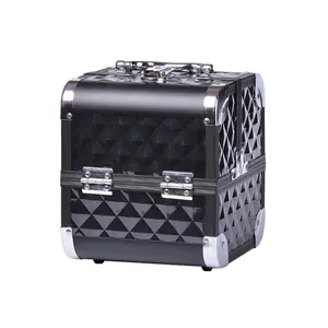 New Design Locking Aluminum Vanity Case, Compact Cosmetic Organizer With Extendable Trays, Makeup Cosmetic Small Train Case