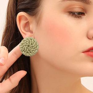 HANSIDON Bohemian Wood Straw Rattan Trendy Women's Elegant Circular <strong>Handmade</strong> Weaving Stud <strong>Earrings</strong> New Hot Sale Jewelry for - Product Image 2