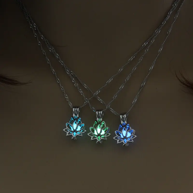 Collier avec médaillon à fleurs phosphorescent pour femmes, médaillon, vente en gros, N800254