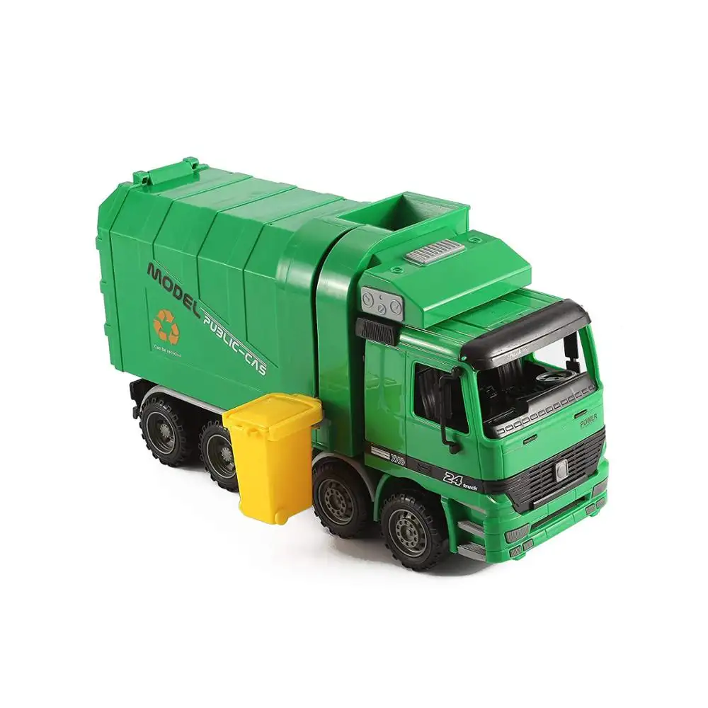 14" Oversized Friction Powered Recycling Garbage Truck Toy for Kids with Side Loading and Back Dump