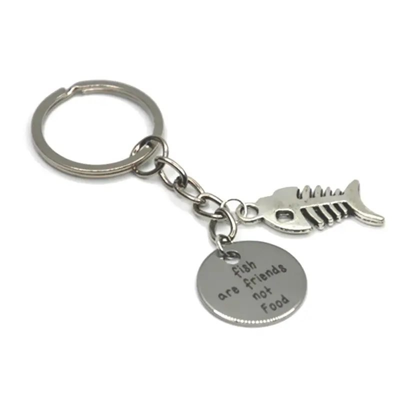 Finding quote Fish are friends not food Keychain fish bone charm