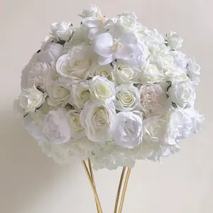 GIGA 25inch wedding table flowers vase stand decorations white round silk flower balls