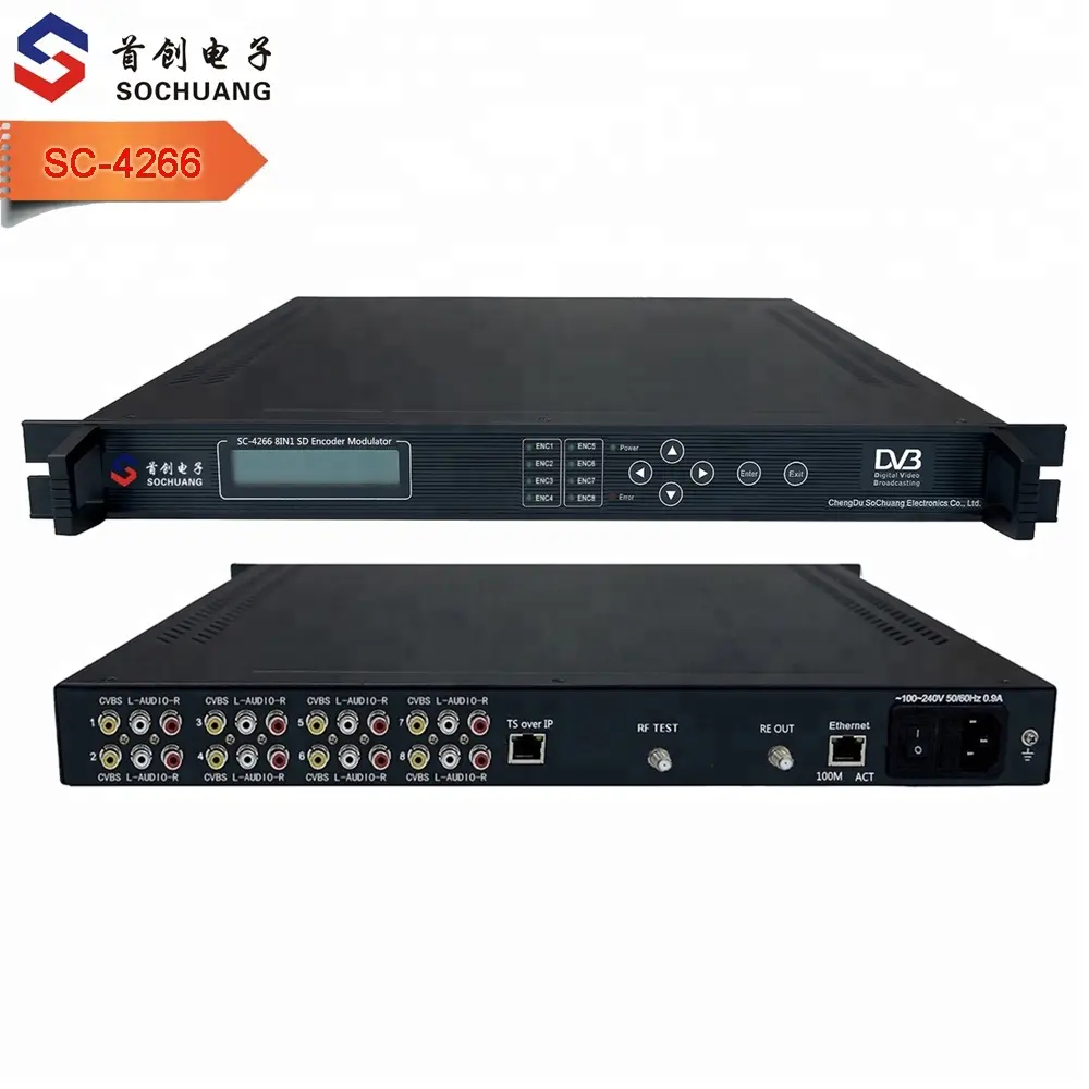 cvbs coaxial audio video rf tv system for digital sd modulator (8AV in,DVB-T out,each channel bitrate 3.5mbps)