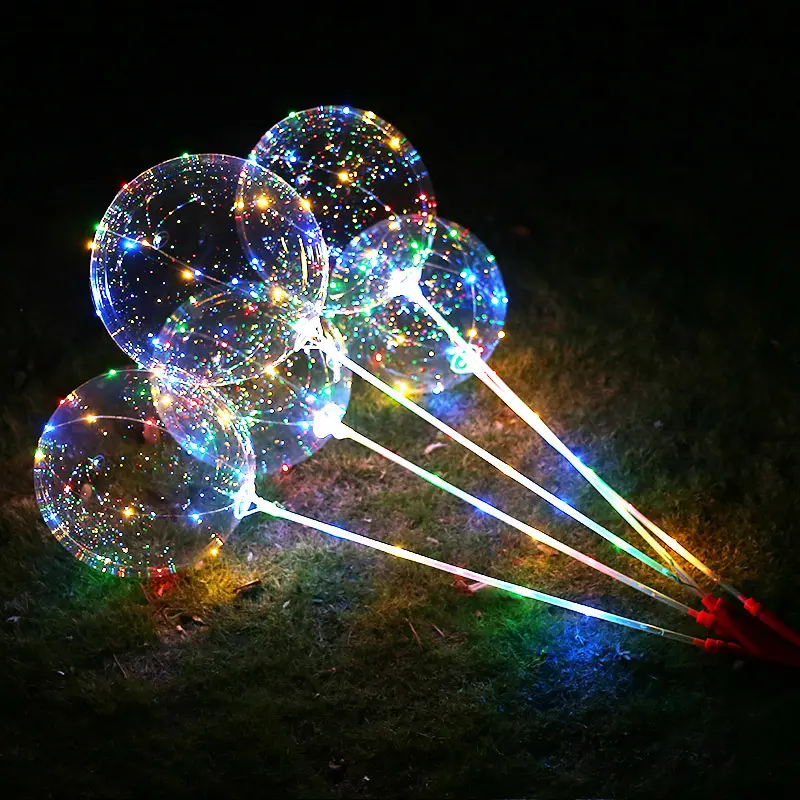 2022 Hot Sell Kit Round Heart Star Handheld Type Bobo Balloons Glowing Bubble Balloon With LED Stripe String Light