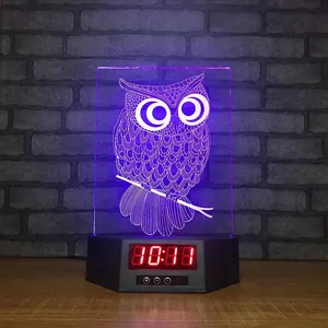 7 colores cambiantes reloj 3D luz ilusión acrílico 3d lámpara led con control remoto