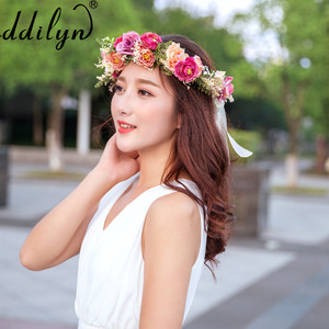 <span class=keywords><strong>Couronne</strong></span> de <span class=keywords><strong>fleurs</strong></span> bohème colorée avec ruban pour mariage et accessoire photo - Product Image 1