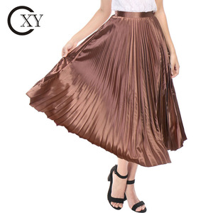 Personalizada primavera otoño mujer Premium metálico brillante <span class=keywords><strong>Midi</strong></span> falda elegante Commuter una línea señoras acordeón Falda plisada - Product Image 5
