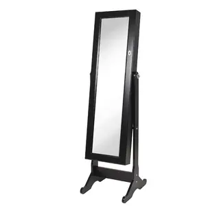Armario de madera negro con espejo grande, armario de joyería