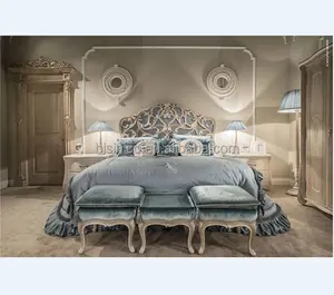 Unieke Ontwerp Graveren Houten Bed, Antieke Italiaanse Stijl Slaapkamer Meubels, Klassieke Prinses Bed Met Night Stand