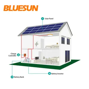 Bluesun Atas Desain 5Kw Listrik Rumah Kit Kolam Surya Sistem Pencahayaan Murah Panel