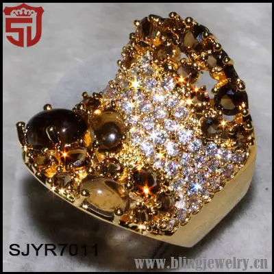 nuevos productos de china para la venta de cristal de color marrón y blanco 18k cz anillos de oro