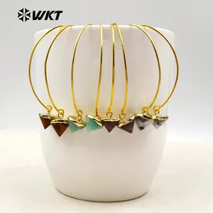 WT-E409 Wholesale Charm Delicate Gemstone Colorful Cone Shape Natural Stone Women Earrings Electroplated Amazonite Hook Earrings