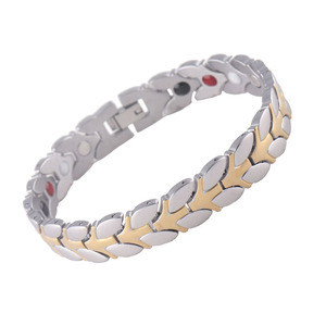 Bracciale da donna di lusso scuro bicolore pesante in acciaio inossidabile 316L con germanio magnetico a ioni negativi - Product Image 1