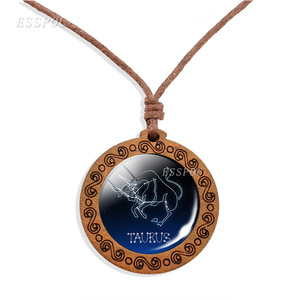 12 <strong>Constellations</strong> <strong>Necklace</strong> Zodiac Jewelry Libra Jewelry Zodiac <strong>Necklace</strong> Glass Cabochon Wood <strong>Necklace</strong> - Product Image 3
