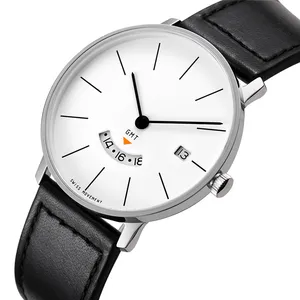 德国手表最小设计不锈钢表壳GMT机芯功能真皮表带