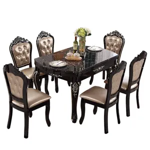 yemek masası seti 6 koltuklu mobilya Suppliers-Toptan avrupa basit modern mobilya mermer yemek masası seti 6 kişilik lüks yemek masaları