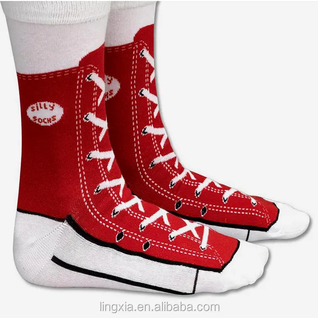 Sock Manufacturers Cotton Silly Sneaker Shoe Print Socks, Bulk Wholesale Adult Novelty Socks With Shoe Print