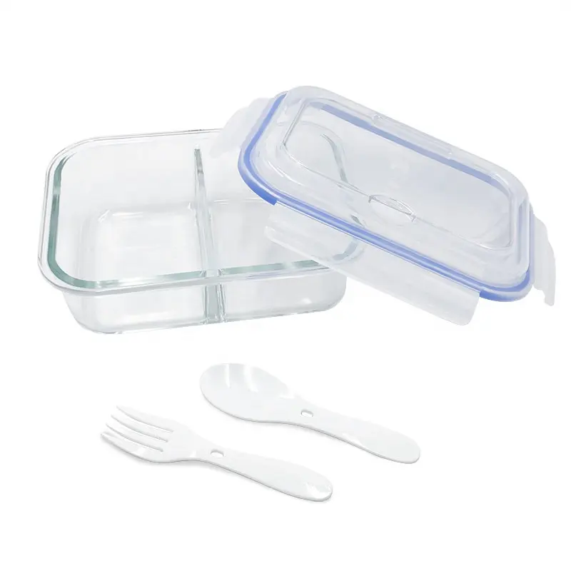 Microondas seguro vidro lancheira/vidro comida recipiente caixa de armazenamento com divisor