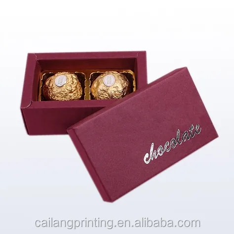 Wijn Rode Rechthoekige 2 Stuk Chocolade/Candy/Cake Box Set Van 2 Doos Met Logo Zilver Hot Foil en Reliëf In Deksels